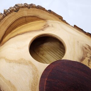 Handcrafted mulberry wood pet urn with live edge and padauk lid